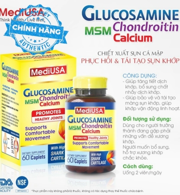 GLUCOSAMINE MSM CHONDROITIN CALCIUM ( Chiết Xuất Sụn Cá Mập Phục Hồi & Tái Tạo Sụn Khớp ) - MediUSA